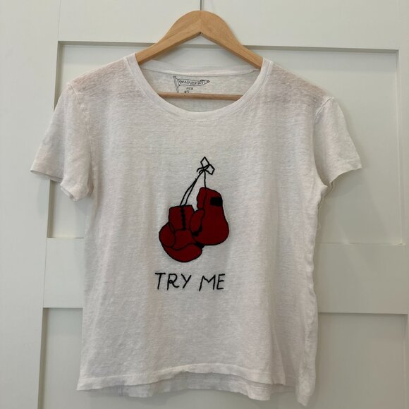 White T-Shirt with Boxing Gloves Graphic - Picture 1 of 2